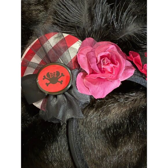 Disney Parks Pirates of The Caribbean Striped Feather Minnie Ears Headband Pink